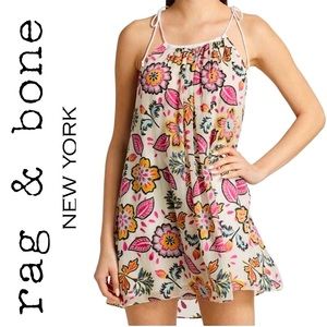 Rag & Bone Bailey Mini Dress Silk Floral Self Tie Swing  Summer Tropical Hawaii